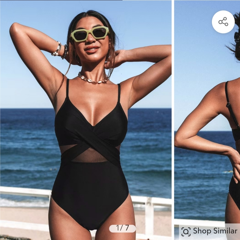 Cupshe One Piece Black Mesh Detail